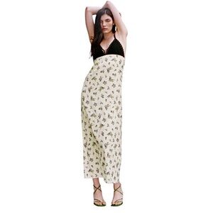 Zara Floral boho Midi Length Dress cottagecore cream black crochet wedding